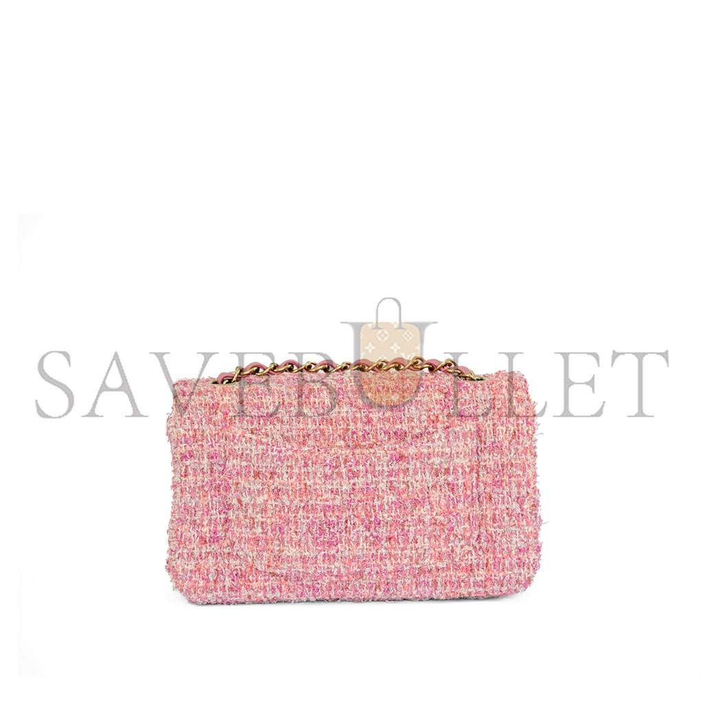 Ch*el tweed quilted flap pink gold hardware (25.5*15.5*6.5cm)